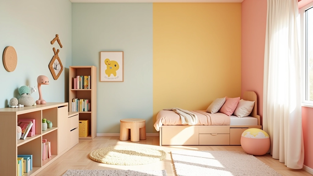Quarto infantil luminoso com decoração colorida, móveis adaptáveis e organização criativa