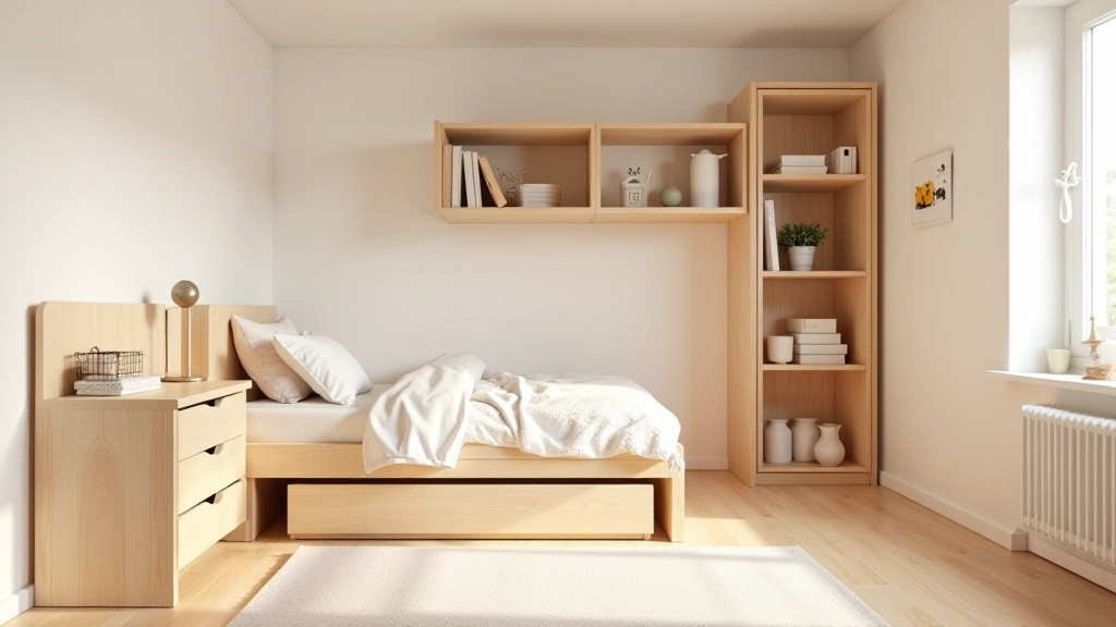 Móveis modulares e adaptáveis em quarto infantil, cama com gavetas e estante expansível