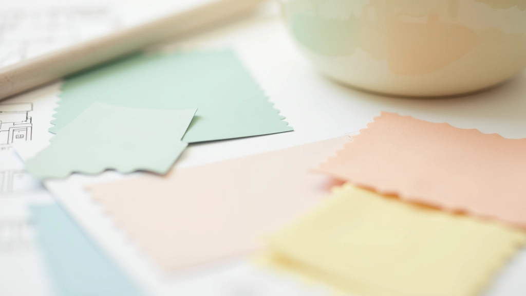 Palete de cores para quarto infantil com tons suaves de azul, verde, rosa e amarelo